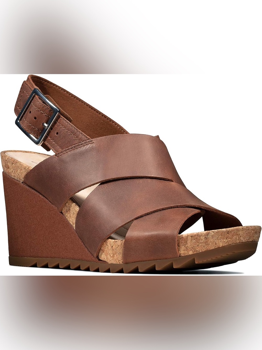 Clarks Women’s Light Tan Lea Flex Leather Wedge Sandal Size 9